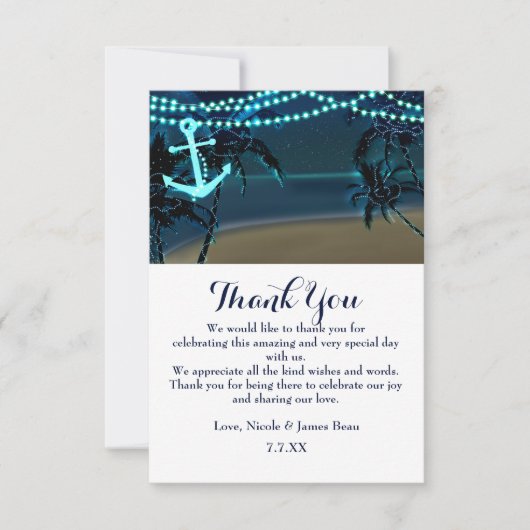 Invitation Remerciement pour mariage nocturne sur la plage av (Devant)