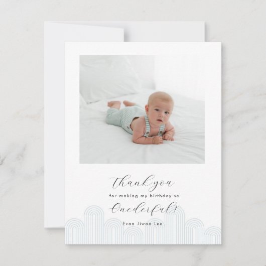 Invitation Remerciement pour photo de premier anniversaire Bl (Devant)