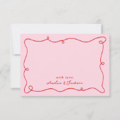 Invitation Remerciement Rouge et Rose Dessiné à la Main avec  (Dos)