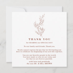 Invitation Remerciement simple boho floral automnal en terre 