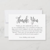 Invitation Remerciement simple. Note de mariage noir et blanc (Devant)