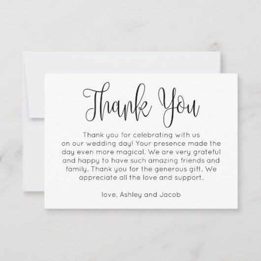 Invitation Remerciement simple. Note de mariage noir et blanc (Devant)