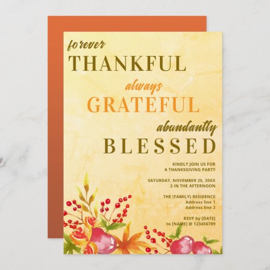 Invitation Remerciements à la Bienheureuse Soirée de Thanksgi (Devant / Derrière)