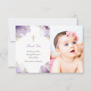 Invitation Remerciements de baptême fleurs aquarelle violette