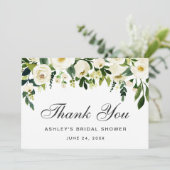 Invitation Remerciements de Fête de Mariage Floral Vert et Bl (Debout devant)