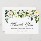 Invitation Remerciements de Fête de Mariage Floral Vert et Bl (Devant / Derrière)