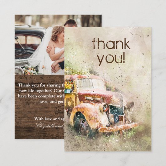 Invitation Remerciements de mariage avec un camion rustique v (Devant / Derrière)