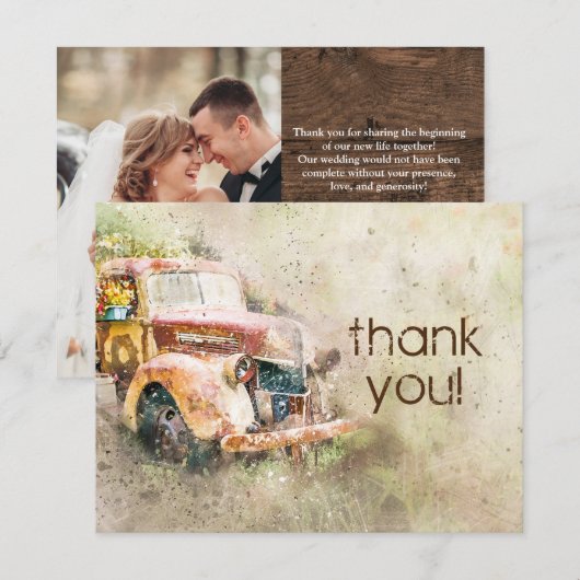 Invitation Remerciements de mariage avec un camion rustique v (Devant / Derrière)