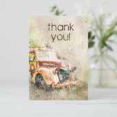 Invitation Remerciements de mariage avec un vieux camion rust (Debout devant)