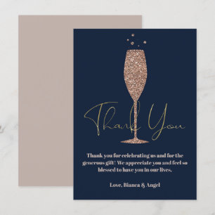 Invitation Remerciements de mariage pétillants Champagne Navy