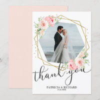 Remerciements de Mariage Rouge Floral Doré Géométr