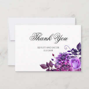 Invitation Remerciements floraux. Fleurs violettes note de ma