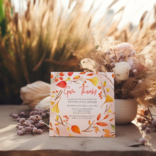 Invitation Remerciements Foliing Automne Thanksgiving Dîner