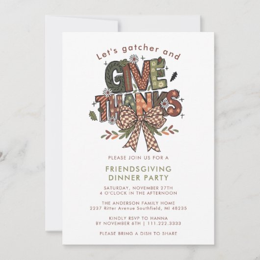 Invitation Remerciements Soirée d'Action de grâce (Devant)