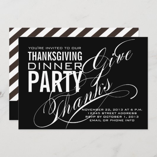 INVITATION REMERCIER L'INVITATION AU DÎNER| NOIR (Devant / Derrière)