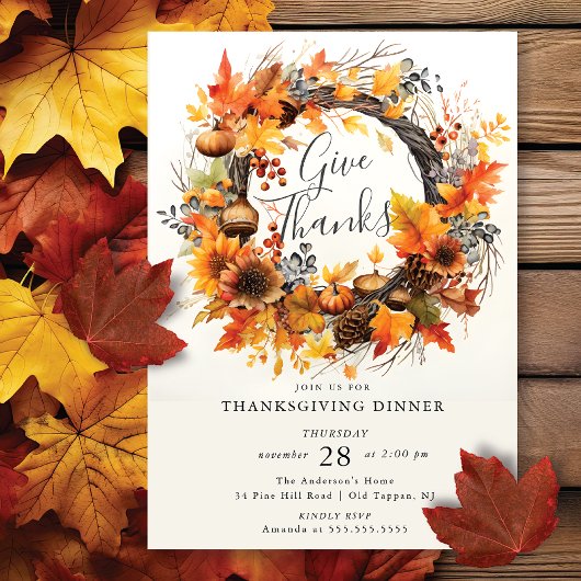 Invitation Remerciez Autumn Wreath Thankesgiving
