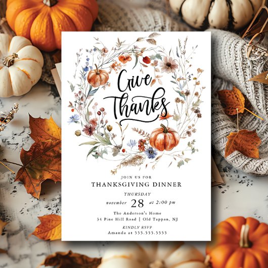 Invitation Remerciez Floral Wreath Thanksgiving