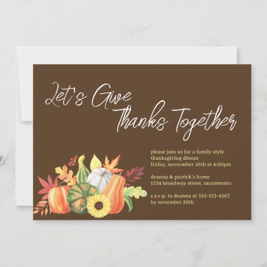 Invitation Remercions ensemble le Citrouille Thanksgiving (Devant)