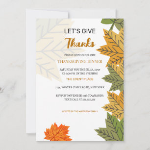 Invitation Remercions les feuilles d'automne Thanksgiving Din