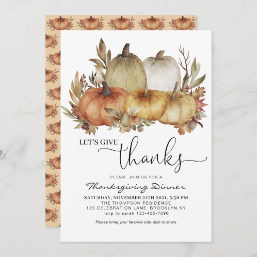 Invitation Remercions Orange Citrouille Thanksgiving (Devant / Derrière)