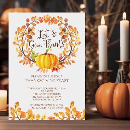 Invitation Remercions PumpkinThanksgiving Dîner