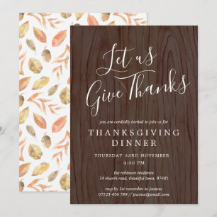 Invitation Remercions Script Wood Thanksgiving Dîner