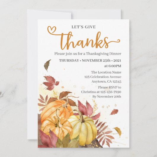 Invitation Remercions, Thanksgiving Dîner (Devant)