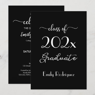 Invitation Remise de diplôme 2023 Chic Noir Blanc Fête de fin