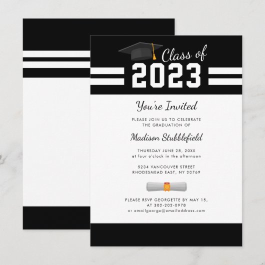 Invitation Remise des diplômes 2026 Fête de fin d'études mode (Devant / Derrière)