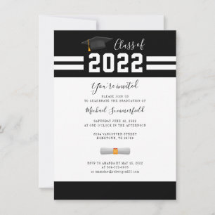 Invitation Remise des diplômes 2026 Fête de fin d'études Noir