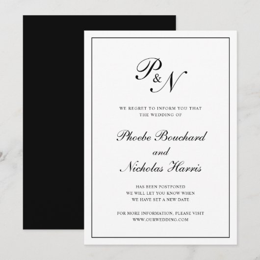 Invitation Remise officielle du Mariage de Monogramme noir (Devant / Derrière)