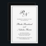 Invitation Remise officielle du Mariage de Monogramme noir<br><div class="desc">Carte de report mariage classique en noir et blanc avec un design simple avec votre deux monogramme initial et vos noms dans une calligraphie élégante à l'intérieur d'une mince bordure. Le dos est noir et solide. Ce design élégant est parfait pour quand vous devez changer la date d'un mariage formel....</div>