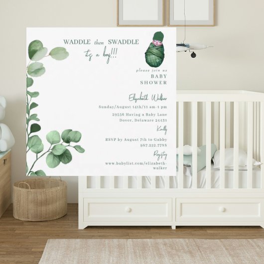 Invitation Remonter puis Swaddle C'est un Baby shower vert ga