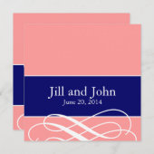 Invitation Remous modernes épousant le bleu marine de corail (Devant / Derrière)