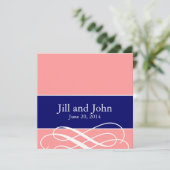 Invitation Remous modernes épousant le bleu marine de corail (Debout devant)