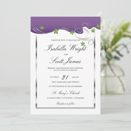 Invitation Remous pourpre et mariage vert de conception (Debout devant)