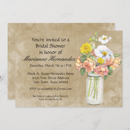 Invitation Remous rustiques de craquement de bouquet de pot (Devant / Derrière)