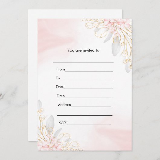 Invitation Remplir dans l'invitation l'aquarelle fleurie or r (Devant / Derrière)