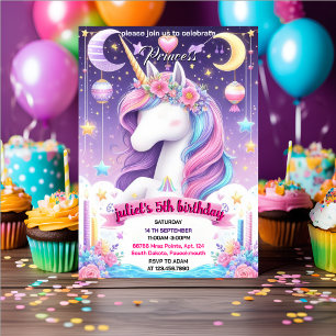 Invitation remplir girly mignon violet rose licorne 1er anniv
