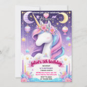 Invitation remplir girly mignon violet rose licorne 1er anniv (Devant)