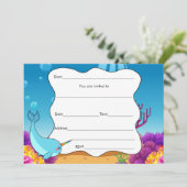 Invitation Remplir l'invitation à blanc narwahal sous la mer (Debout devant)