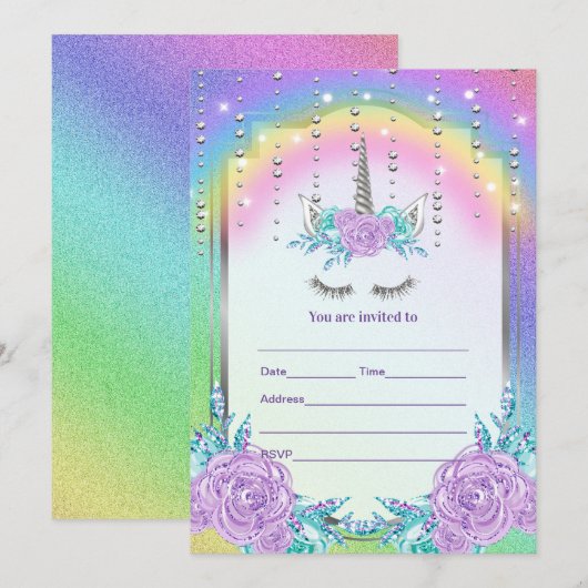 Invitation Remplir l'invitation de licorne (Devant / Derrière)