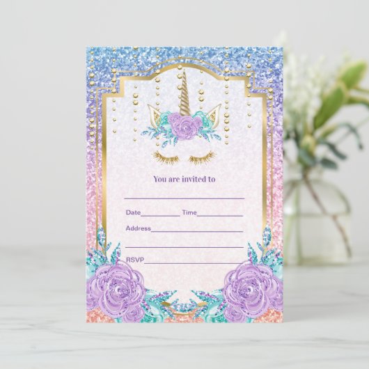 Invitation Remplir l'invitation de licorne (Debout devant)