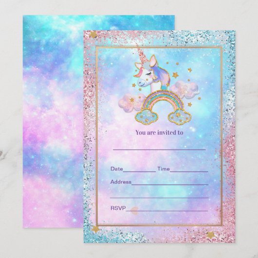 Invitation Remplir l'invitation de licorne (Devant / Derrière)