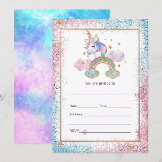 Invitation Remplir l'invitation de licorne (Devant / Derrière)