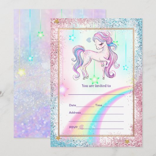 Invitation Remplir l'invitation de licorne (Devant / Derrière)