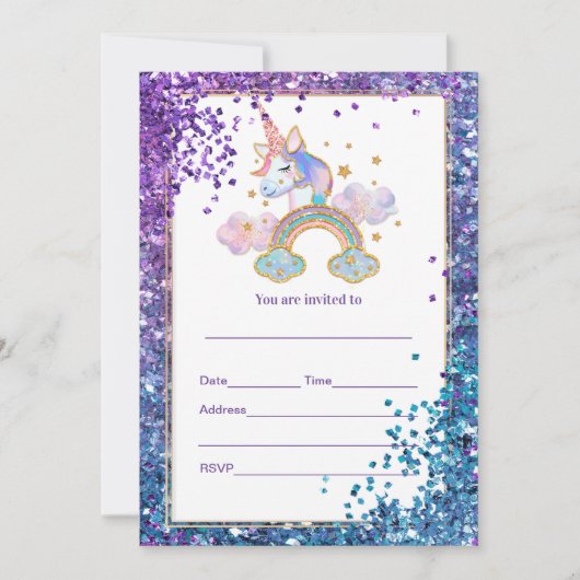 Invitation Remplir l'invitation de licorne (Devant)