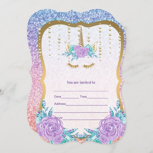 Invitation Remplir l'invitation de licorne (Devant / Derrière)