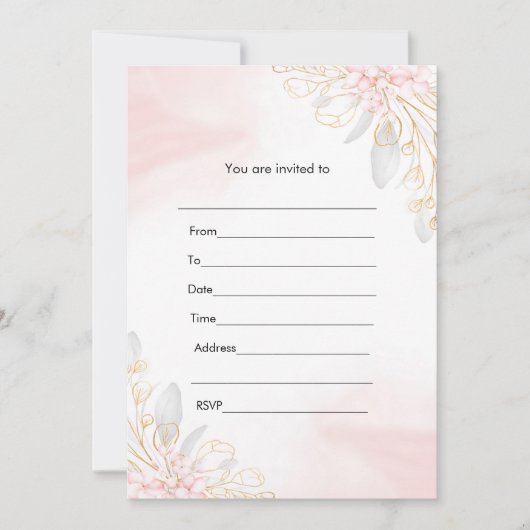 Invitation Remplir l'invitation floral aquarelle rose or (Devant)