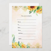 Invitation Remplir l'invitation rose tournesols or aquarelle (Devant / Derrière)